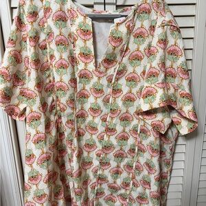 Floral Printed V-Neck Top in Cream, Pink & Teal